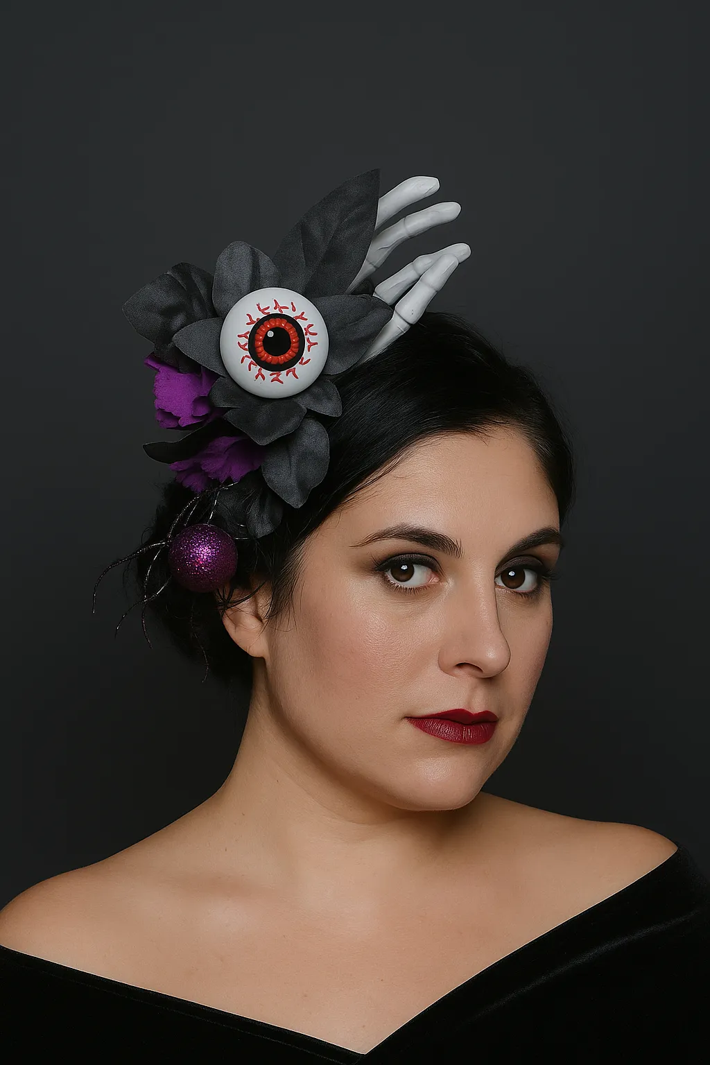 Black and Purple Headpiece with Skeletal Hand