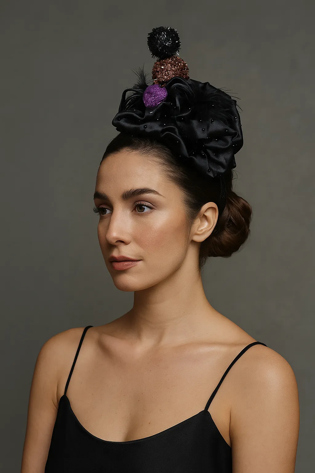 Spooky Handcrafted Black Fabric Rose Headpiece